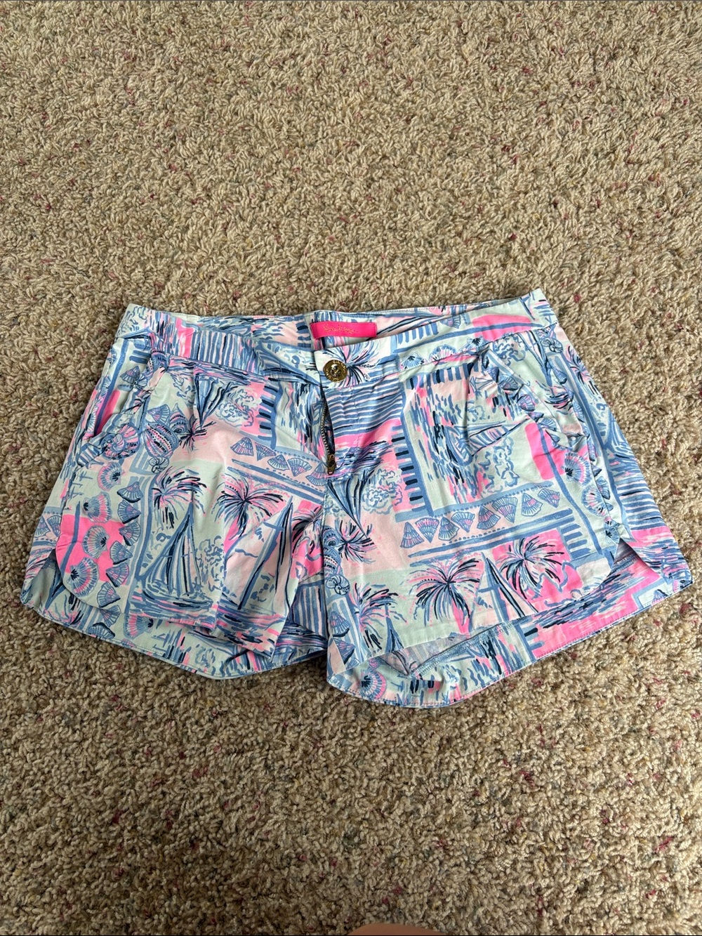 Lilly Pulitzer Pastel Pink & Blue Tropical Print Jean Shorts